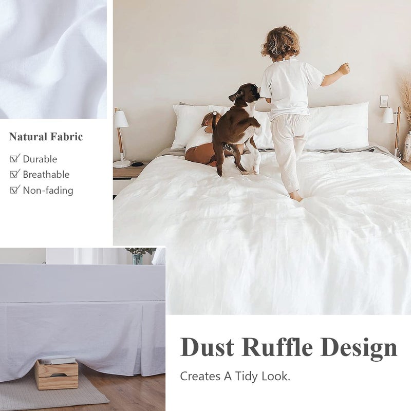 Simple&Opulence Belgian Linen Bed Skirt with Classic 14 inch Tailored Drop Dust Ruffle, Easy Fit Breathable Premium Natural Flax- Basic White, Queen - Image 5